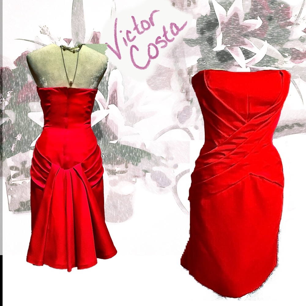 1985 Victor Costa Couture vintage strapless cocktail dress